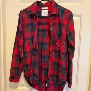 American Eagle Red and Black Plaid Shirt